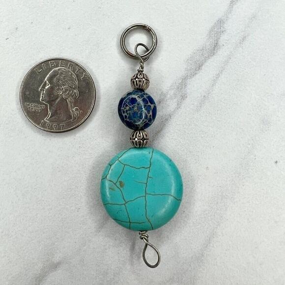 Silver Tone Faux Turquoise Beaded Linear Pendant - Picture 2 of 7